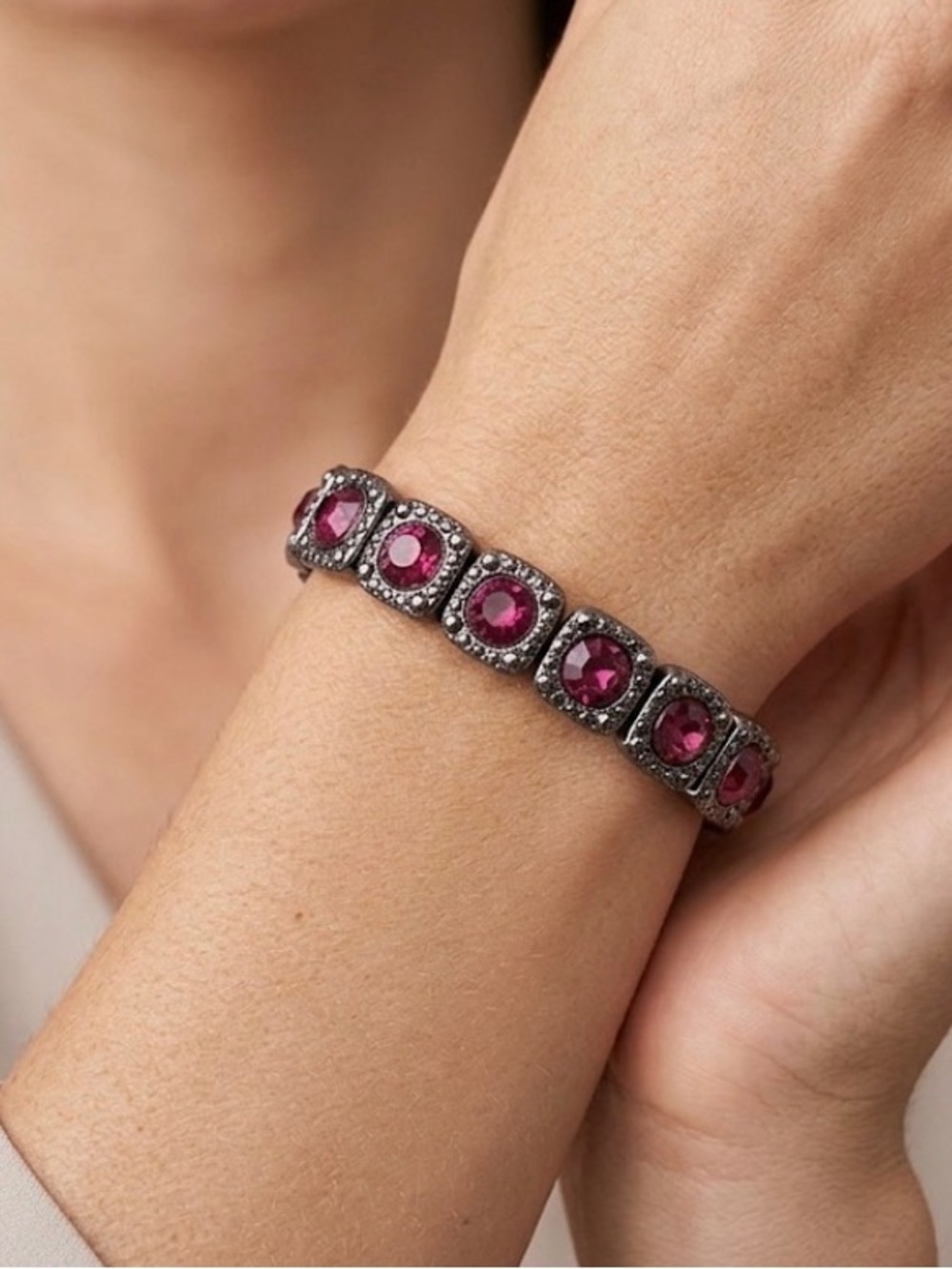 Vintage inspired purple and antique colour silver tone bracelet